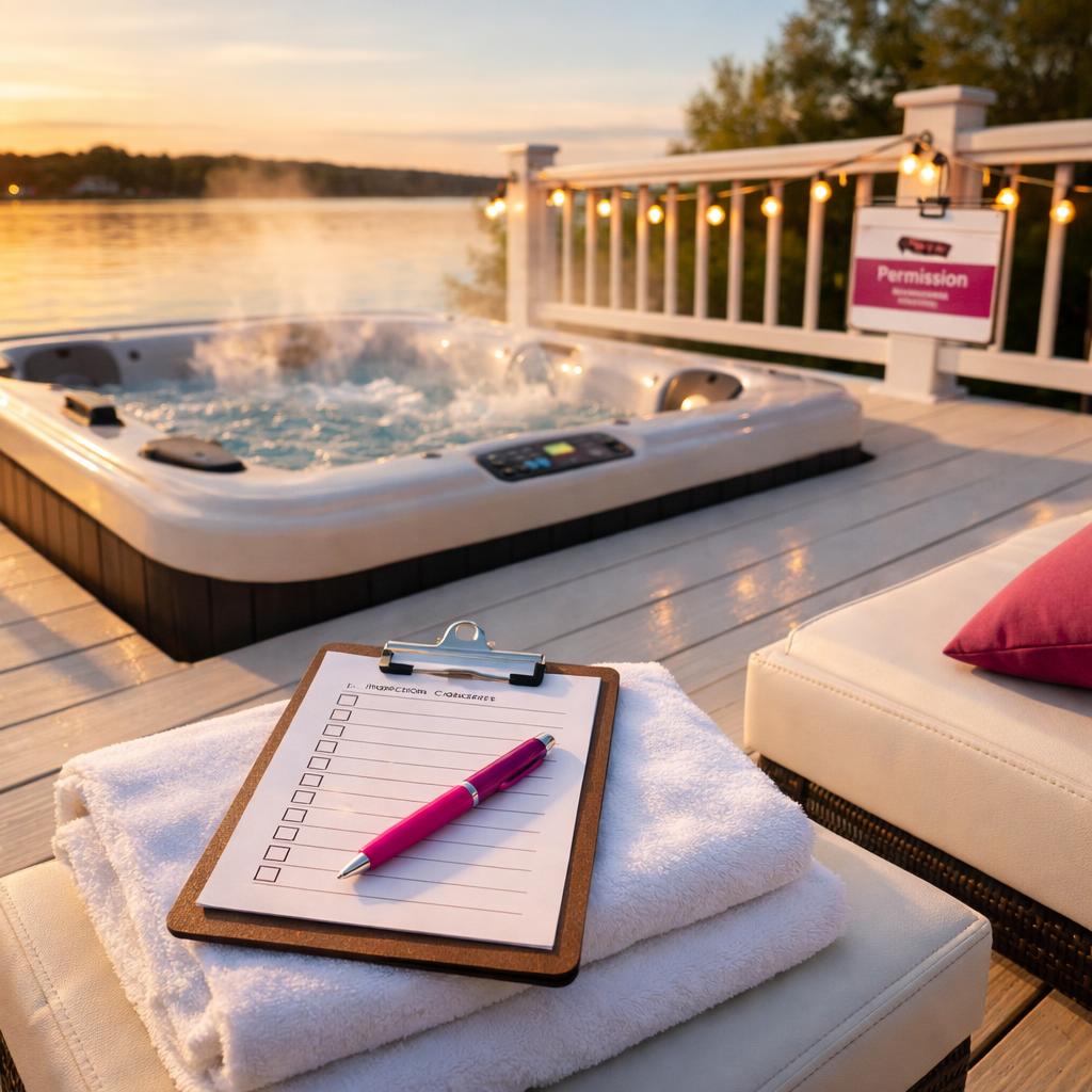 Lodge decking with hot tub and inspection checklist