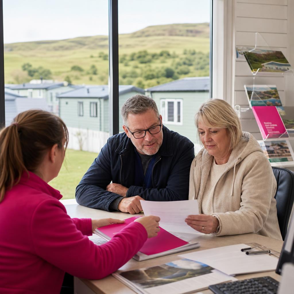 Couple signing resale paperwork at park office