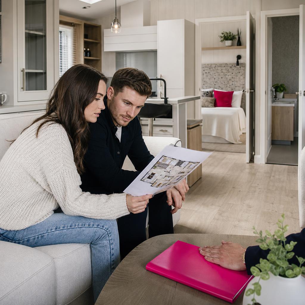 Couple inside Willerby lodge open-plan living
